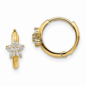 Madi K Kid's 14k  CZ  Flower Hinged Hoop Earrings