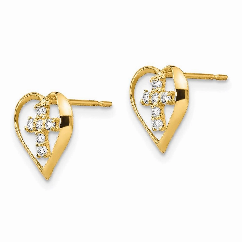 Madi K Kid's 14k  CZ  Heart Cross Post Earrings