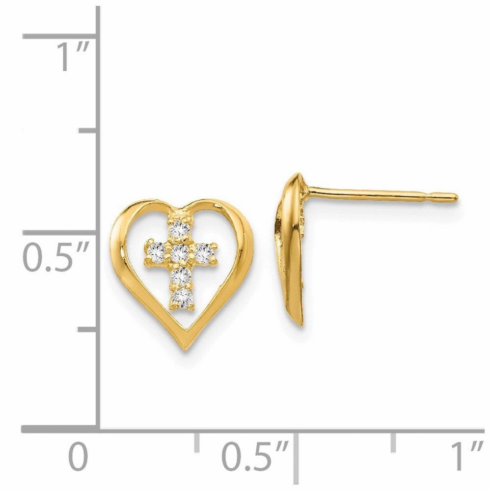 Madi K Kid's 14k  CZ  Heart Cross Post Earrings
