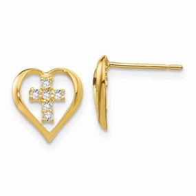 Madi K Kid's 14k  CZ  Heart Cross Post Earrings