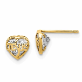 Madi K Kid's 14k  CZ Jesus Heart Post Earrings