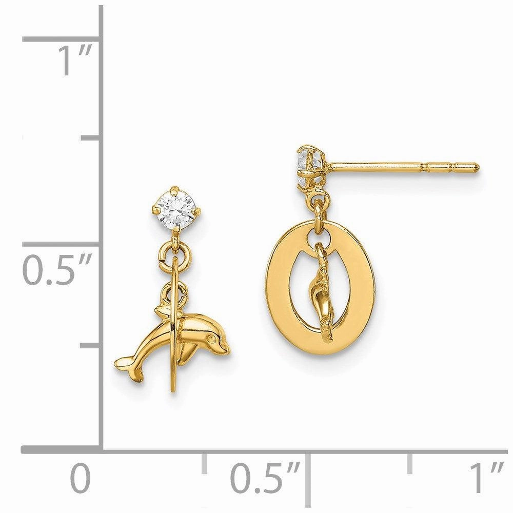 Madi K Kid's 14k  CZ Oval with Dolphin Dangle Post Earrings