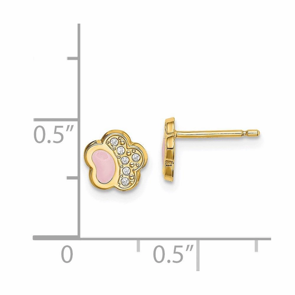 Madi K Kid's 14k  CZ Pink Enamel Paw Post Earrings