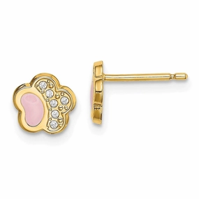 Madi K Kid's 14k  CZ Pink Enamel Paw Post Earrings