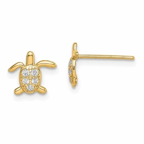 Madi K Kid's 14k  CZ Turtle Post Earrings