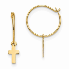 Madi K Kid's 14k  Endless Hoop w/Small Cross Earrings