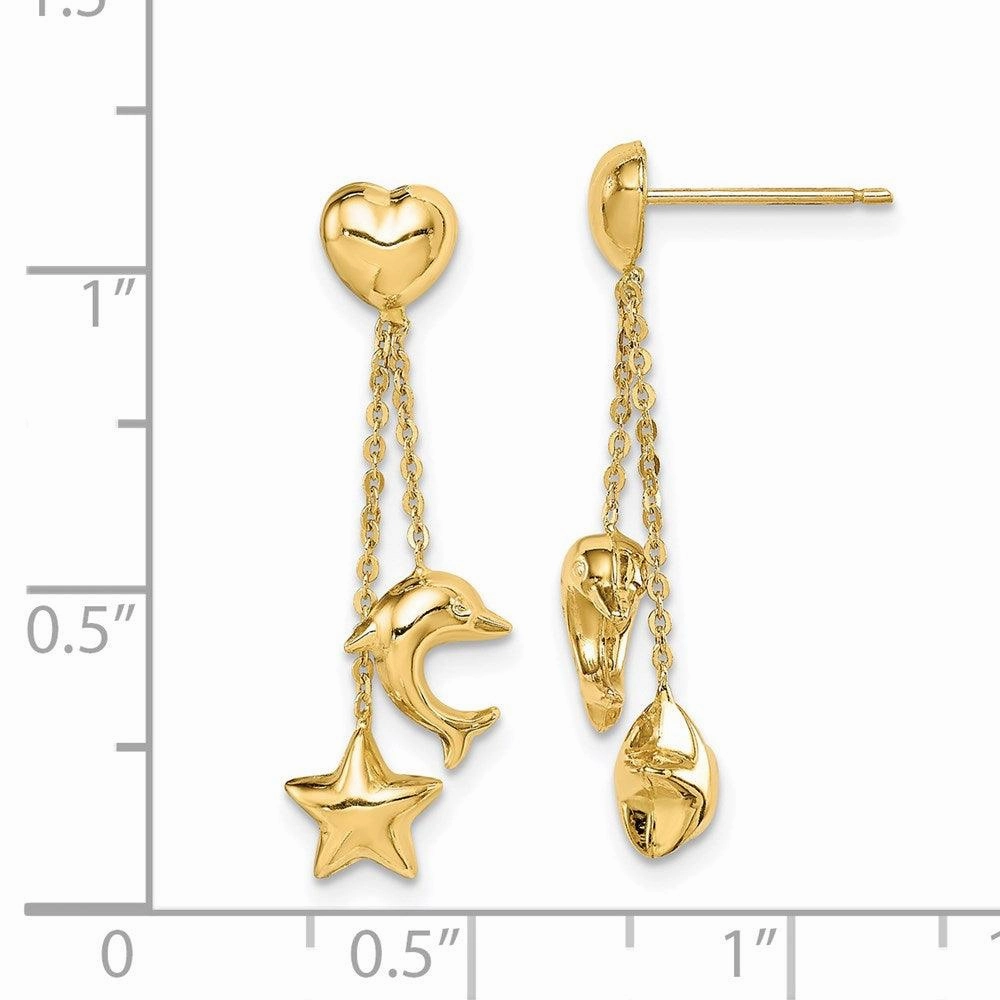 Madi K Kid's 14k  Heart, Star & Dolphin Dangle Post Earrings