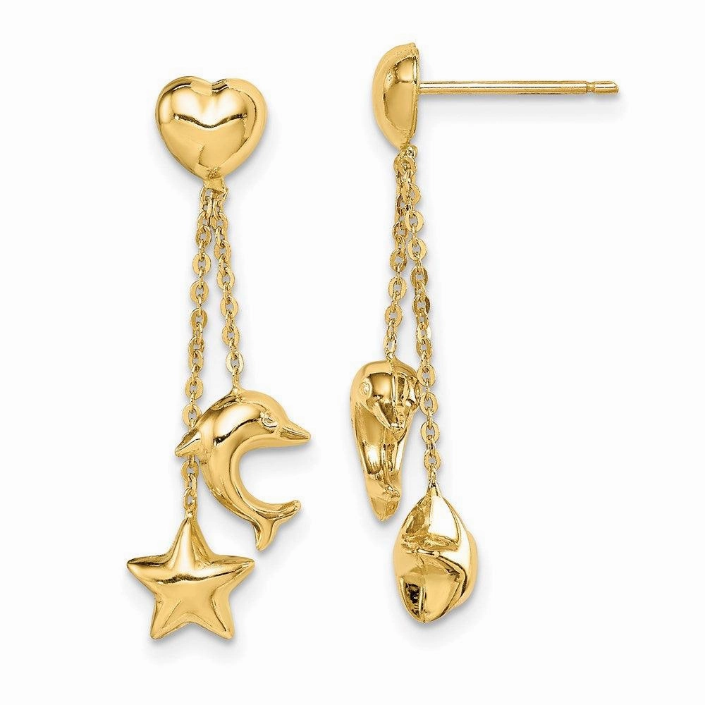 Madi K Kid's 14k  Heart, Star & Dolphin Dangle Post Earrings