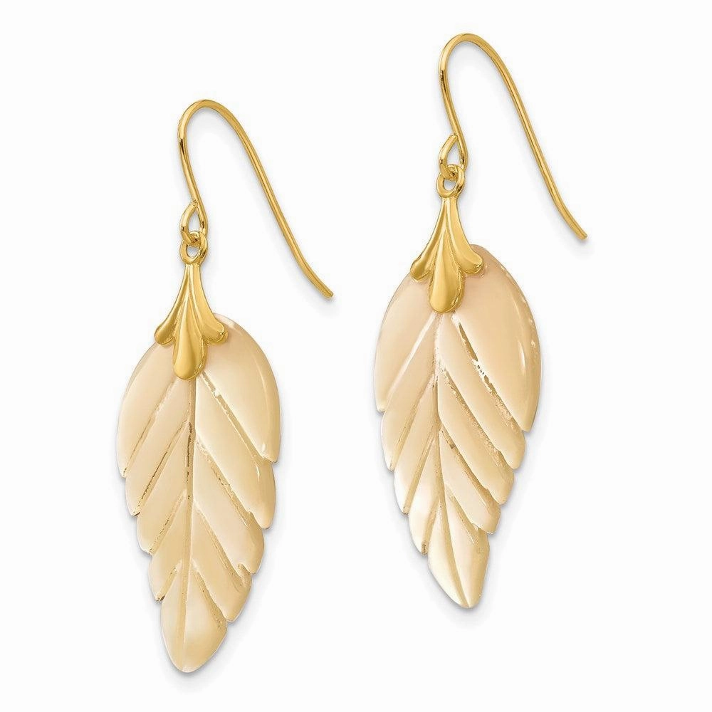 Madi K Kid's 14k  Mother of Pearl Leaf Dangle Earrings