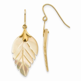 Madi K Kid's 14k  Mother of Pearl Leaf Dangle Earrings