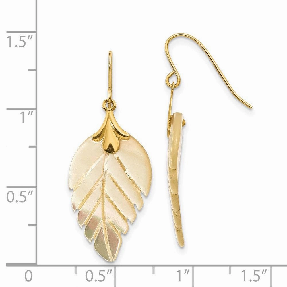 Madi K Kid's 14k  Mother of Pearl Leaf Dangle Earrings