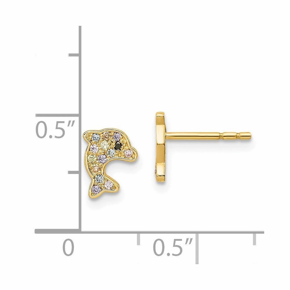 Madi K Kid's 14k  Multi-colored CZ Dolphin Post Earrings