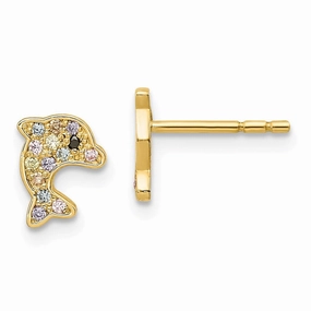Madi K Kid's 14k  Multi-colored CZ Dolphin Post Earrings