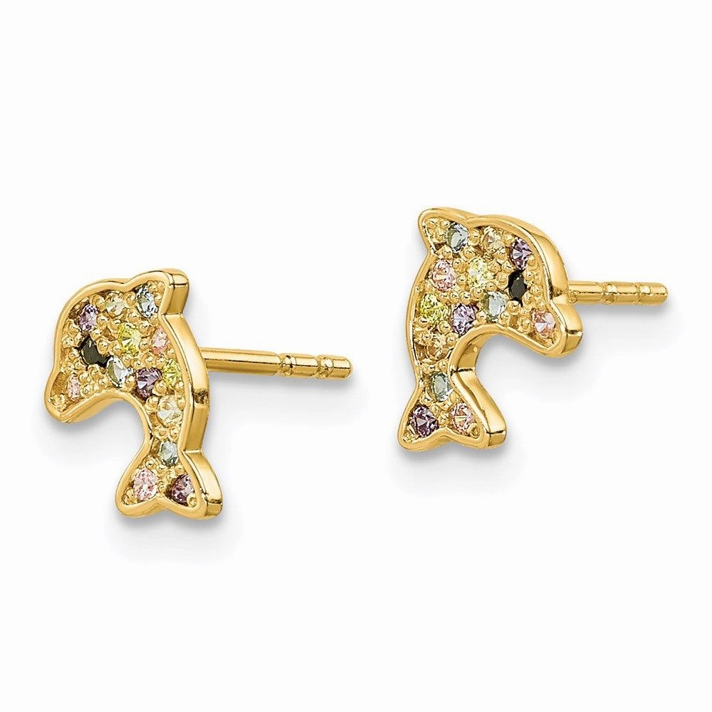 Madi K Kid's 14k  Multi-colored CZ Dolphin Post Earrings