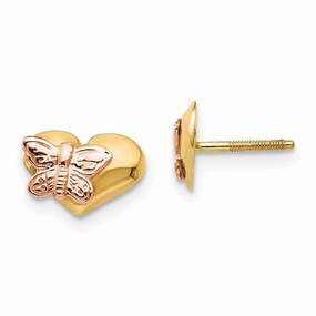 Madi K Kid's 14k  Polished & Rhodium Butterfly Heart Screwback Earrings
