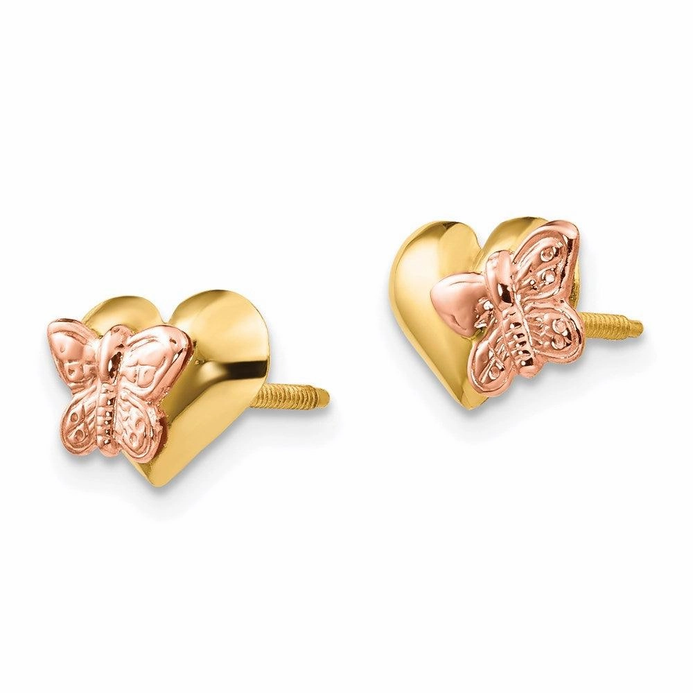 Madi K Kid's 14k  Polished & Rhodium Butterfly Heart Screwback Earrings