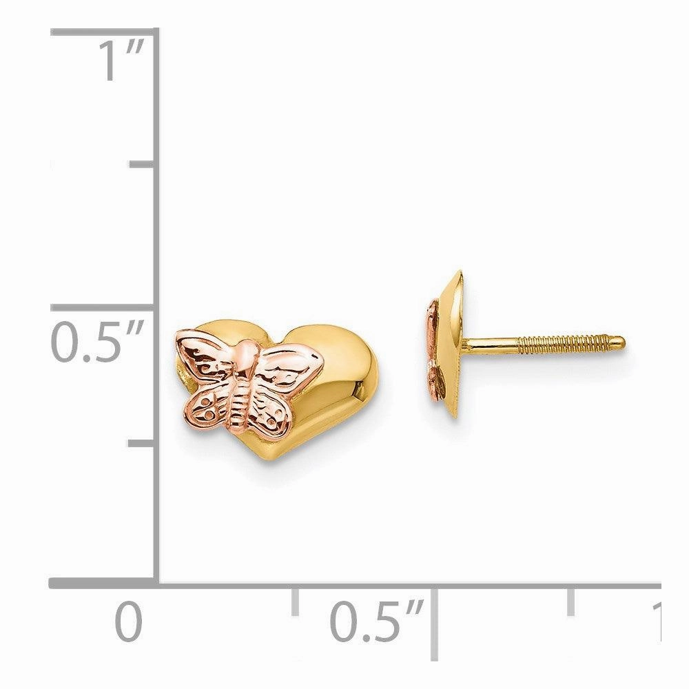 Madi K Kid's 14k  Polished & Rhodium Butterfly Heart Screwback Earrings