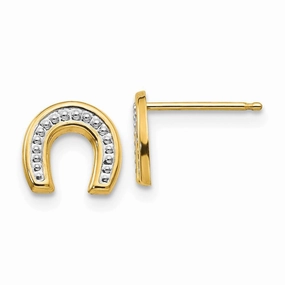 Madi K Kid's 14k  Polished & Rhodium Horseshoe Post Earrings