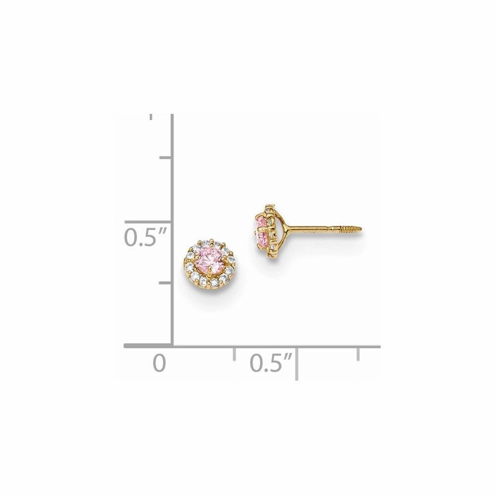 Madi K Kid's 14k  Polished Pink and Clear CZ Screwback Post Earrings