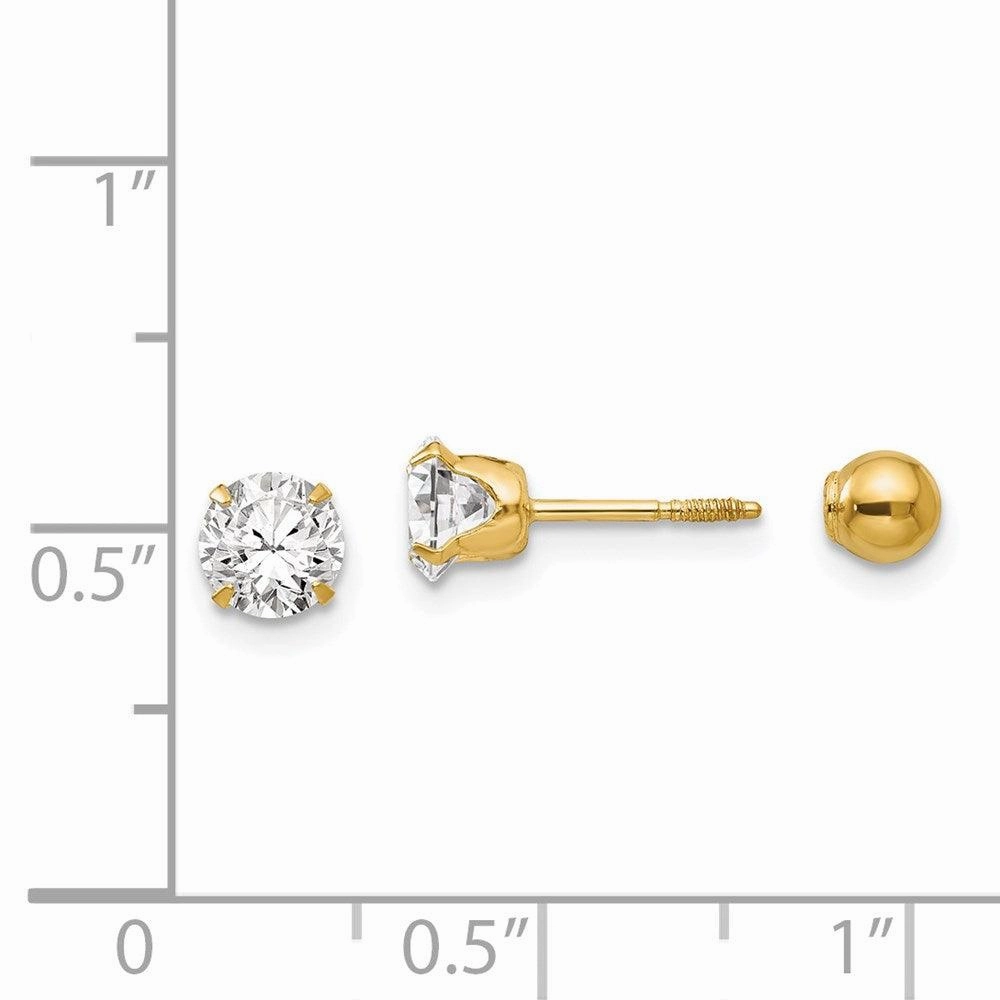 Madi K Kid's 14k  Polished Reversible 5mm CZ & Ball Earrings