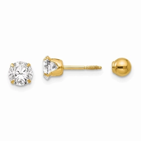 Madi K Kid's 14k  Polished Reversible 5mm CZ & Ball Earrings