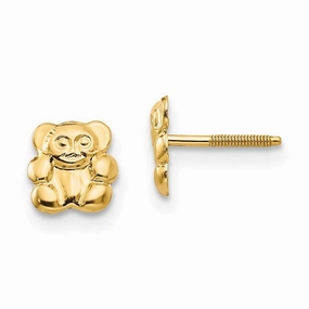 Madi K Kid's 14k  Polished Teddy Bear Screwback Earrings