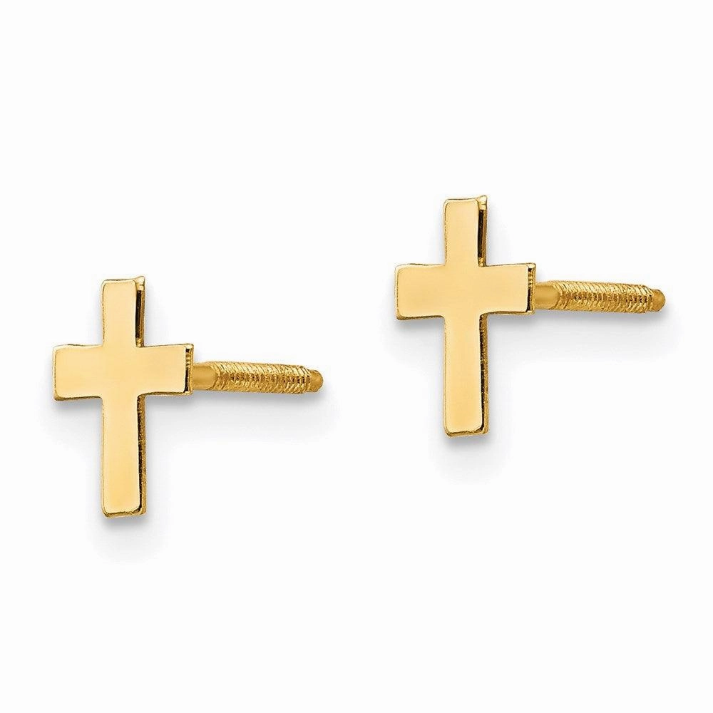 Madi K Kid's 14k  Polished Tiny Cross Silicone Back Earrings