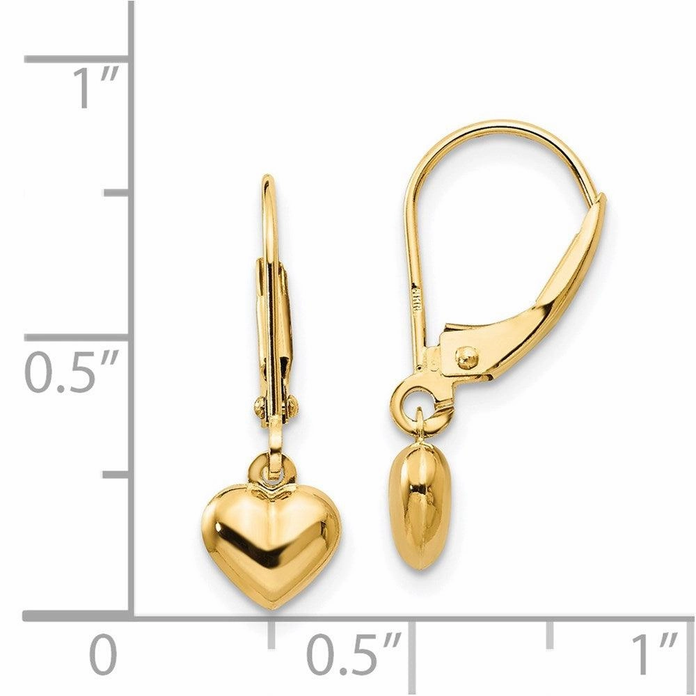 Madi K Kid's 14k  Puffed Polished Heart Drop Leverback Earrings