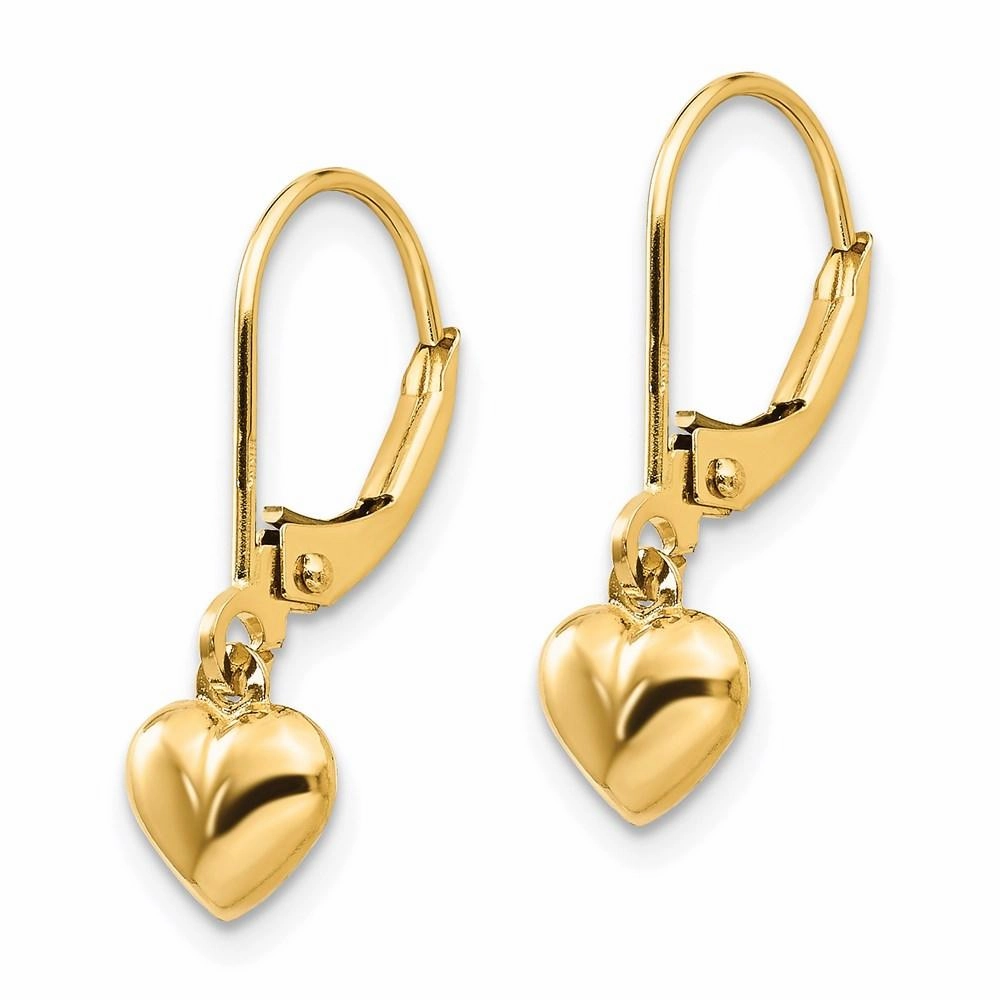 Madi K Kid's 14k  Puffed Polished Heart Drop Leverback Earrings