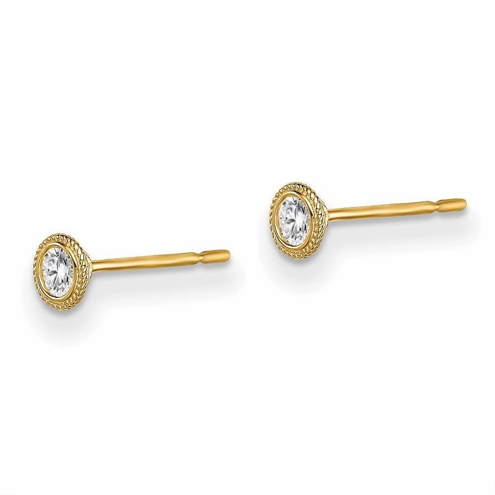 Madi K Kid's 14k  Round CZ Milgrain Bezel Post Earrings
