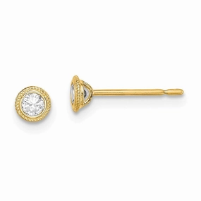 Madi K Kid's 14k  Round CZ Milgrain Bezel Post Earrings