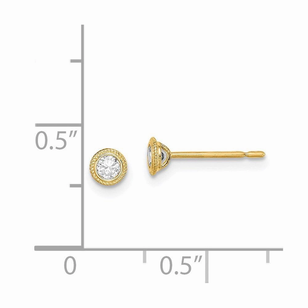 Madi K Kid's 14k  Round CZ Milgrain Bezel Post Earrings