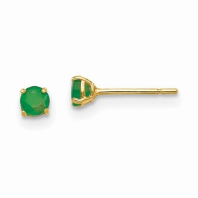 Madi K Kid's 14k  Round Emerald 3mm Post Earrings