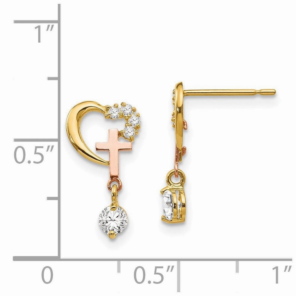 Madi K Kid's 14k  Two-tone CZ  Cross & Heart Post Earrings