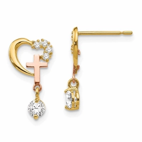 Madi K Kid's 14k  Two-tone CZ  Cross & Heart Post Earrings