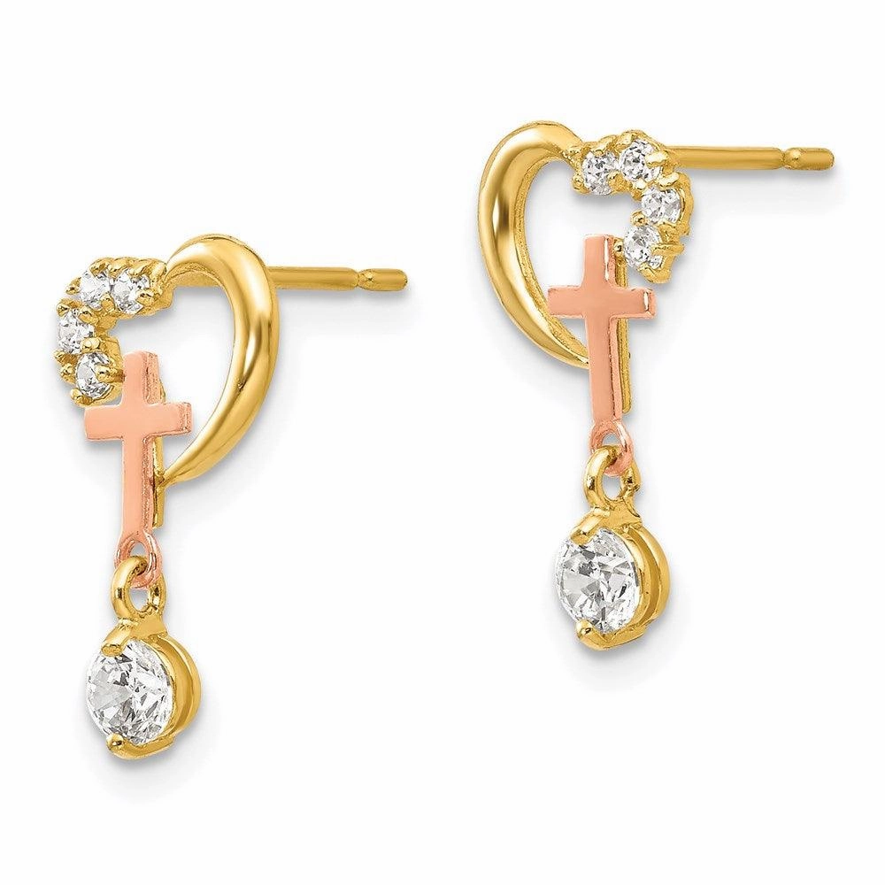 Madi K Kid's 14k  Two-tone CZ  Cross & Heart Post Earrings