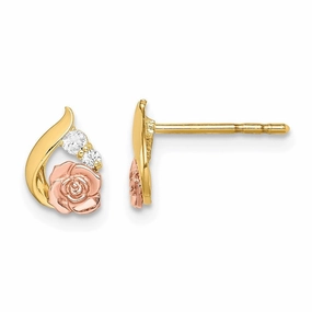 Madi K Kid's 14k  Two-Tone CZ Flower Post Earrings