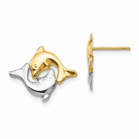 Madi K Kid's 14k  w/Rhodium Dolphin Post Earrings