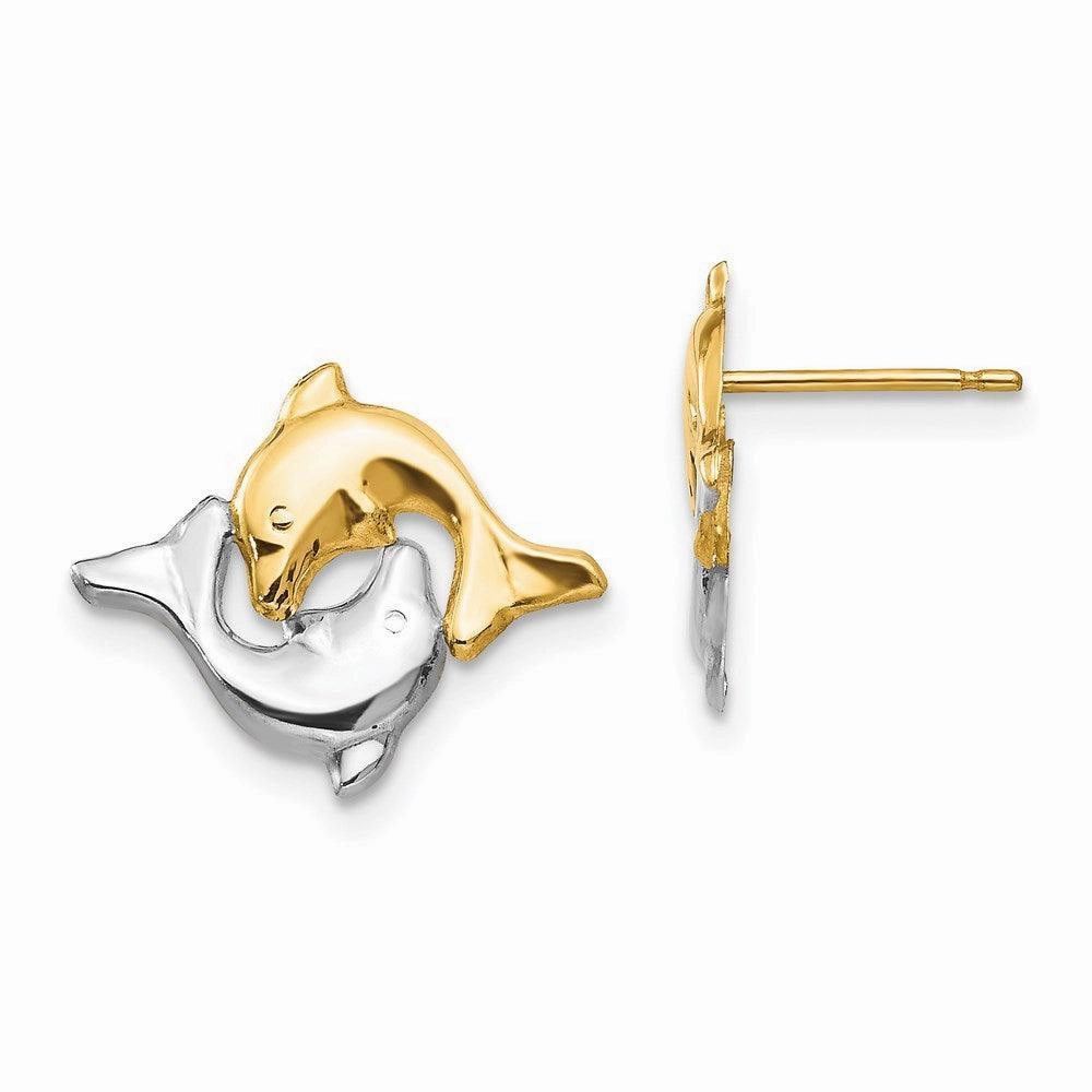 Madi K Kid's 14k  w/Rhodium Dolphin Post Earrings