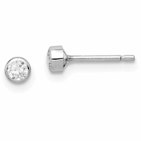 Madi K Kid's 14k  White Gold 3mm CZ Bezel Post Earrings