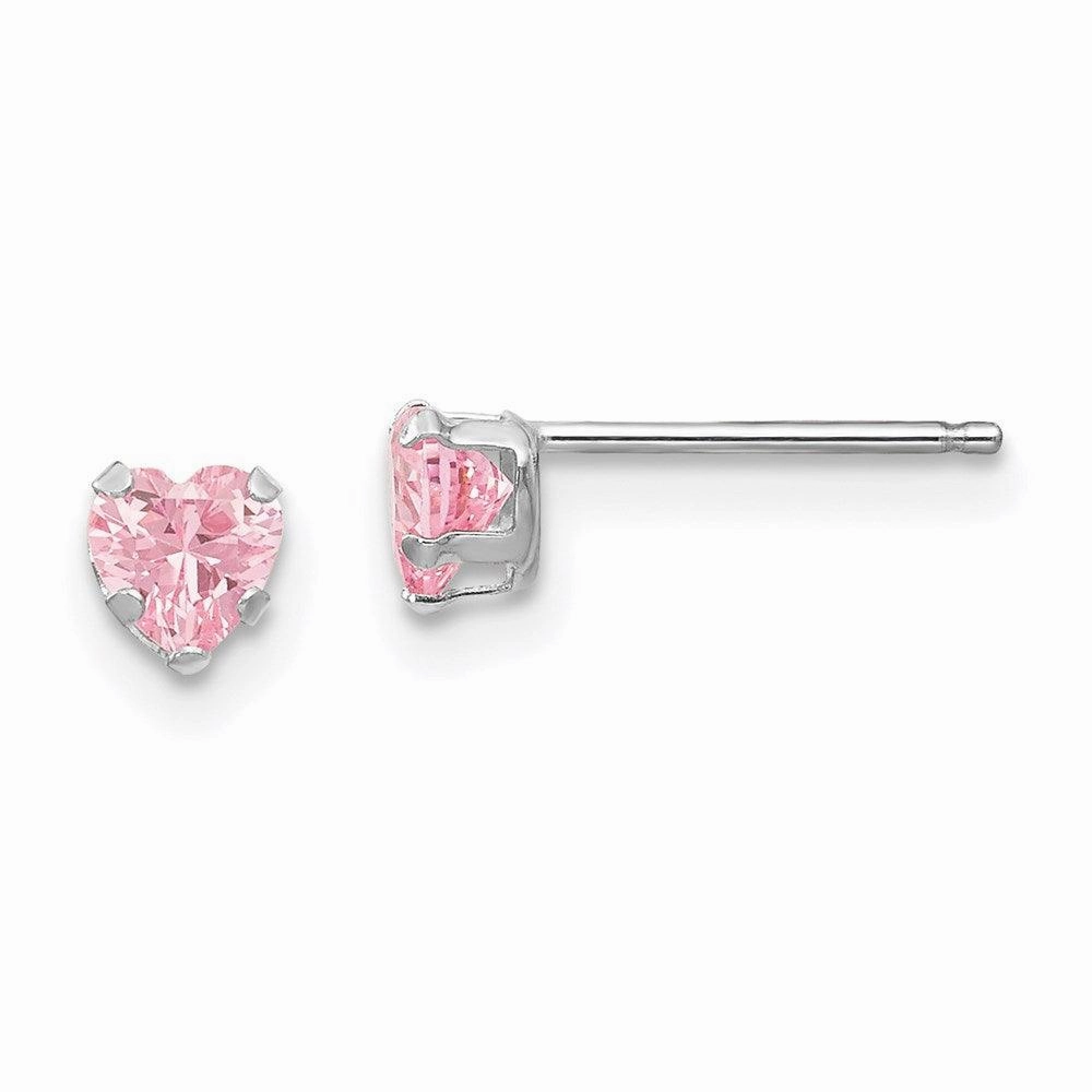 Madi K Kid's 14k White Gold  4mm Pink CZ Heart Earrings