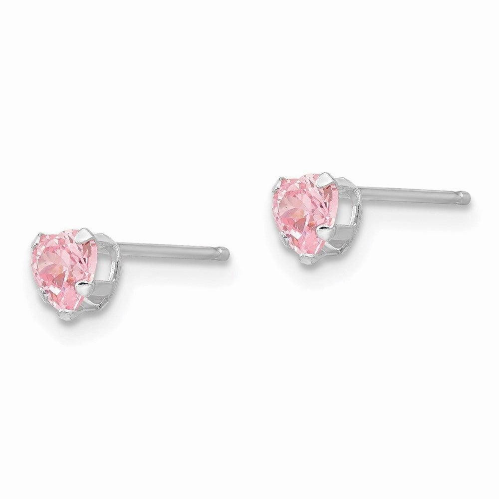 Madi K Kid's 14k White Gold  4mm Pink CZ Heart Earrings