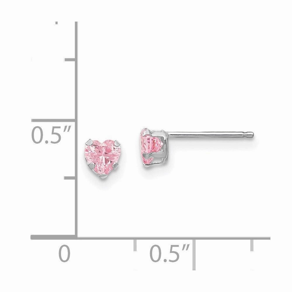 Madi K Kid's 14k White Gold  4mm Pink CZ Heart Earrings