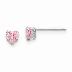 Madi K Kid's 14k White Gold  4mm Pink CZ Heart Earrings