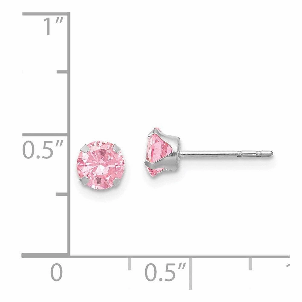 Madi K Kid's 14k White Gold  5mm Pink CZ Post Earrings