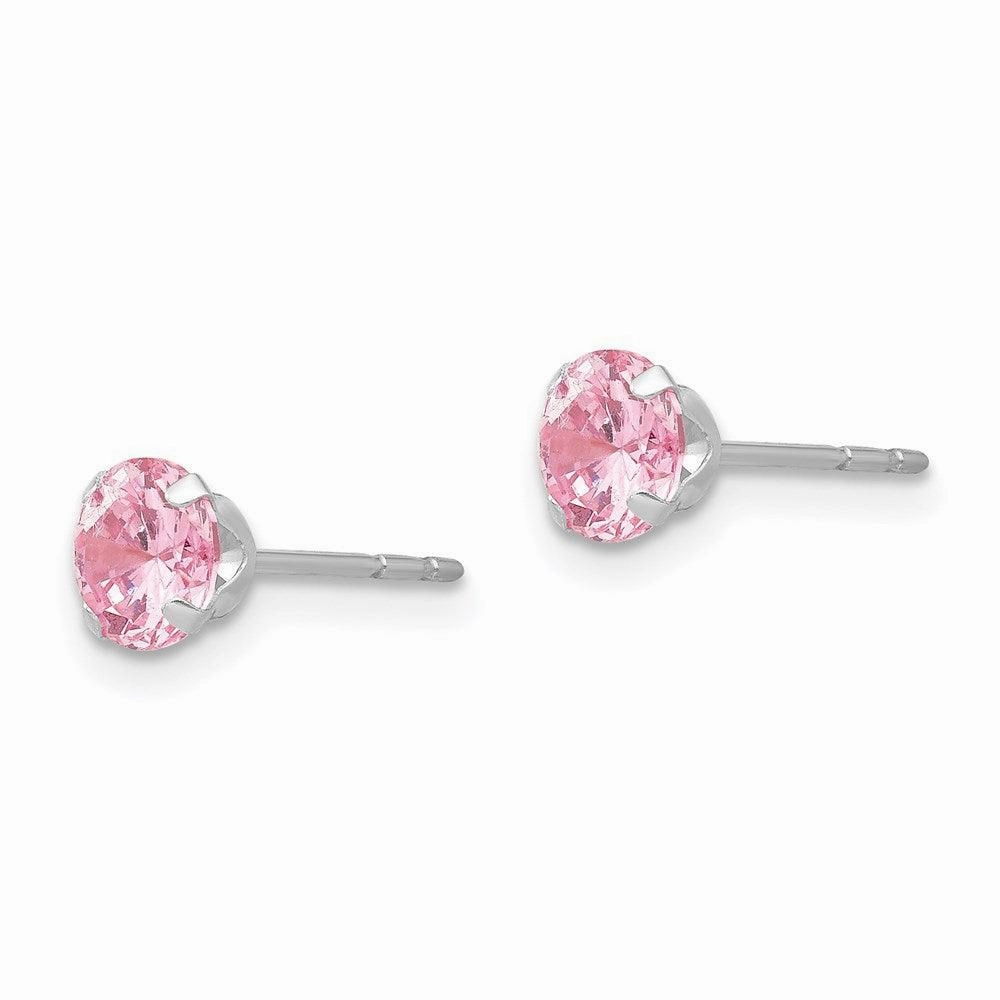Madi K Kid's 14k White Gold  5mm Pink CZ Post Earrings