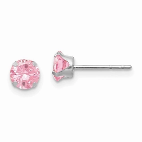 Madi K Kid's 14k White Gold  5mm Pink CZ Post Earrings