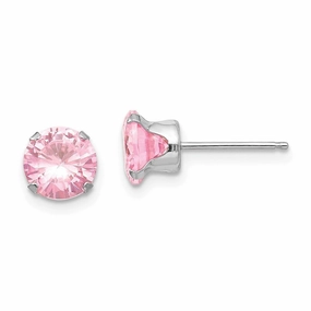 Madi K Kid's 14k White Gold  6.5mm Pink CZ Post Earrings