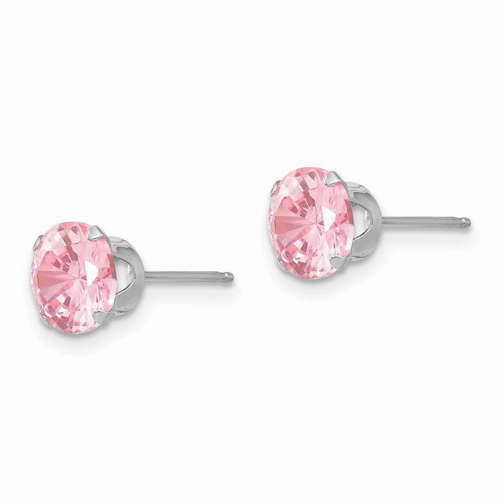 Madi K Kid's 14k White Gold  6.5mm Pink CZ Post Earrings