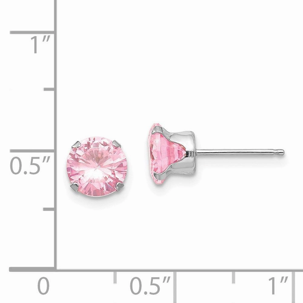 Madi K Kid's 14k White Gold  6.5mm Pink CZ Post Earrings